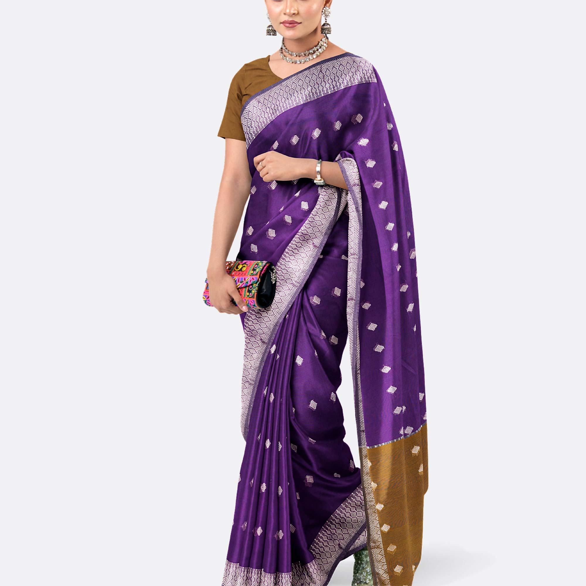 Bright Purple Half Silk Saree
